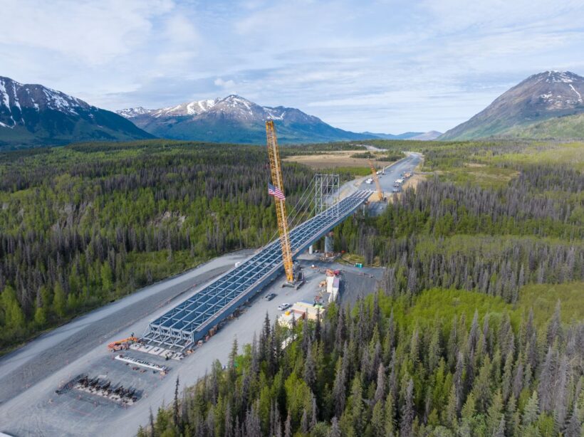 Juneau Creek Bridge launch across the canyon